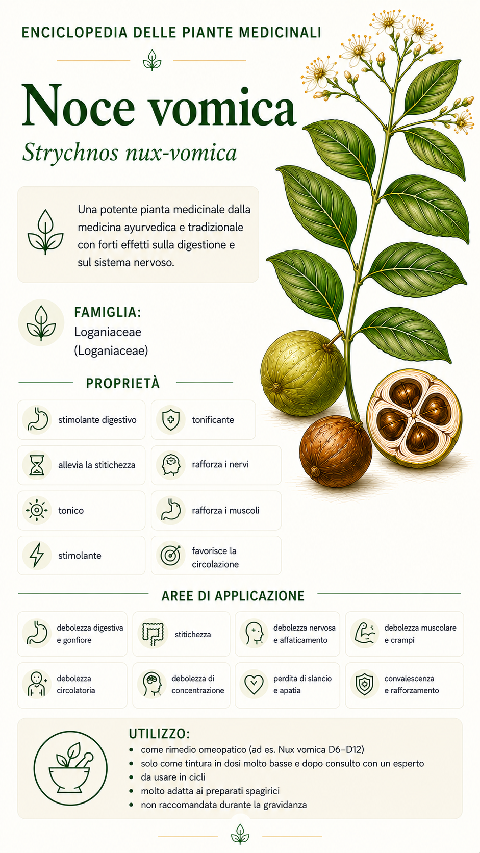 Noce vomitiva: proprietà, uso ed effetti