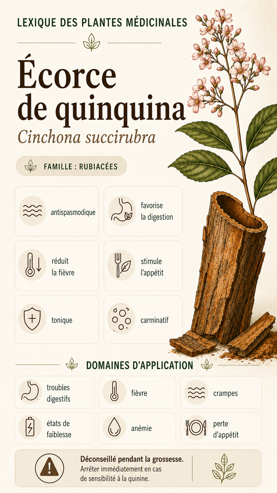 Écorce de quinquina : propriétés, utilisation et effets