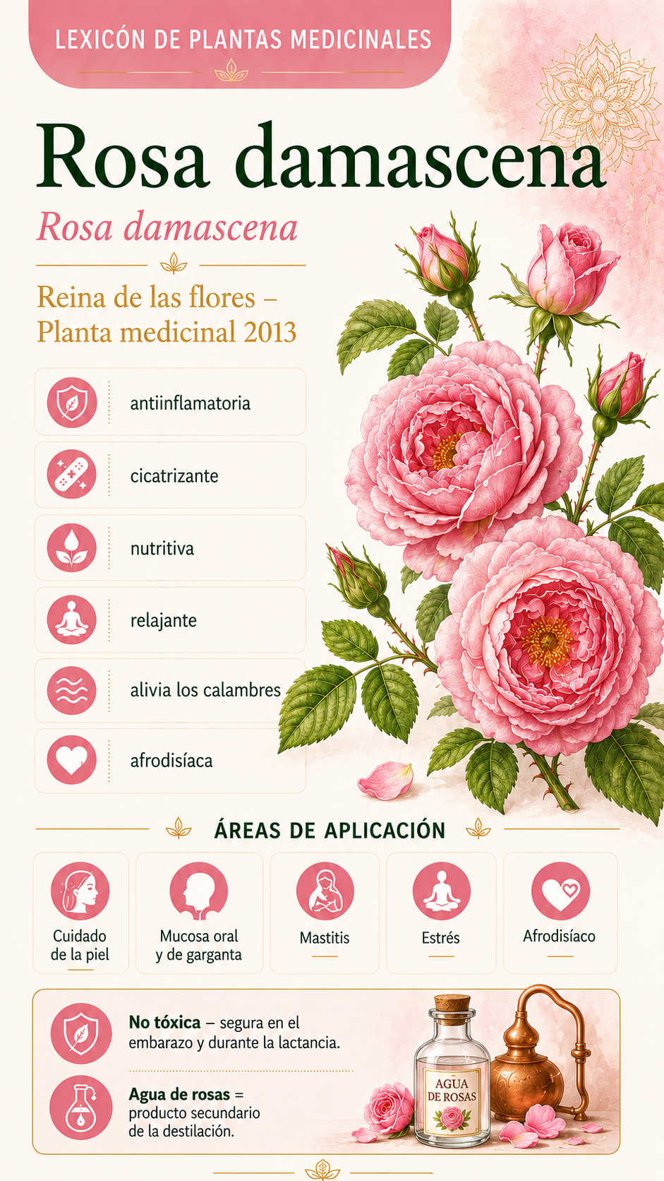 Rosa de Damasco: propiedades, usos y efectos