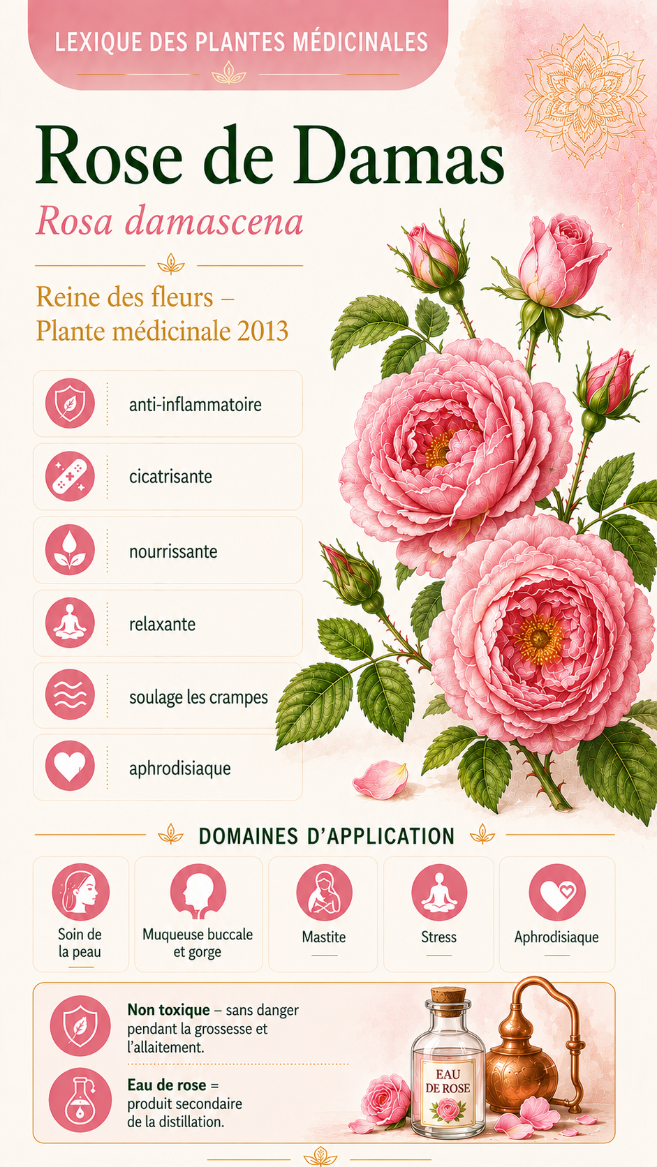 Rose de Damas : propriétés, utilisation et effets