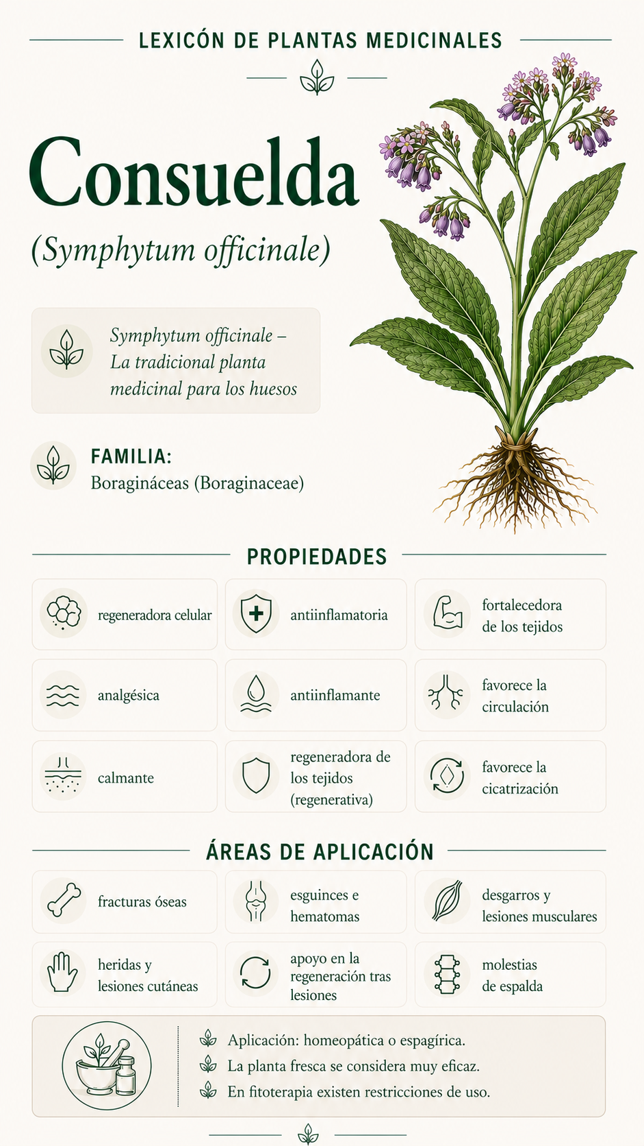 Consuelda verdadera: propiedades, uso y efectos