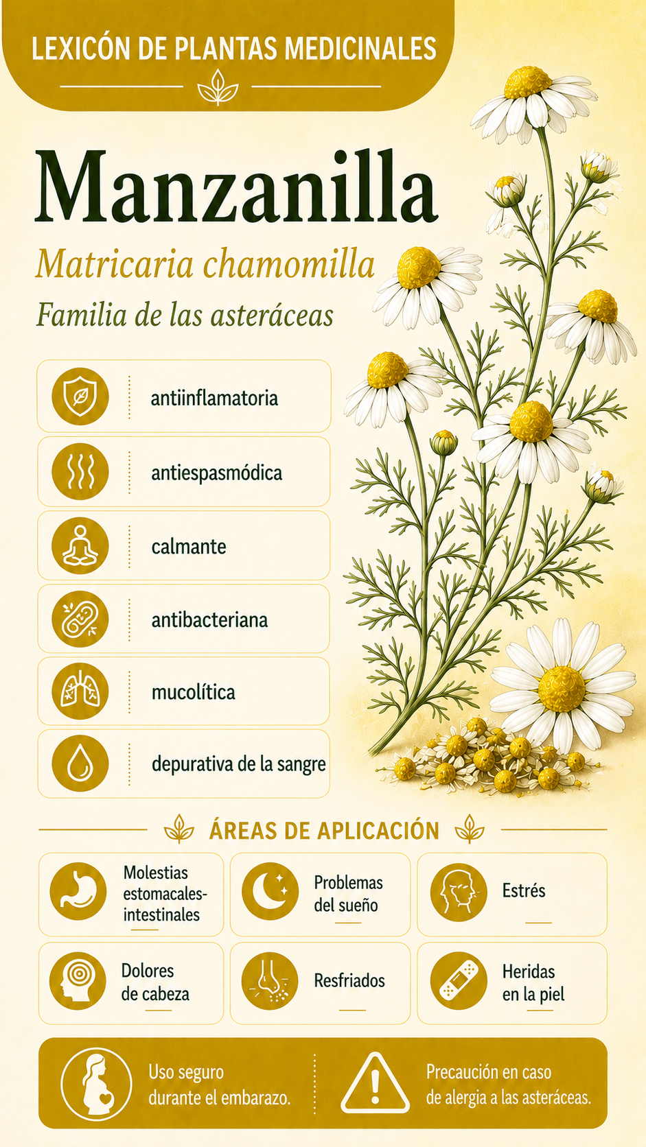 Manzanilla verdadera: propiedades, usos y efectos