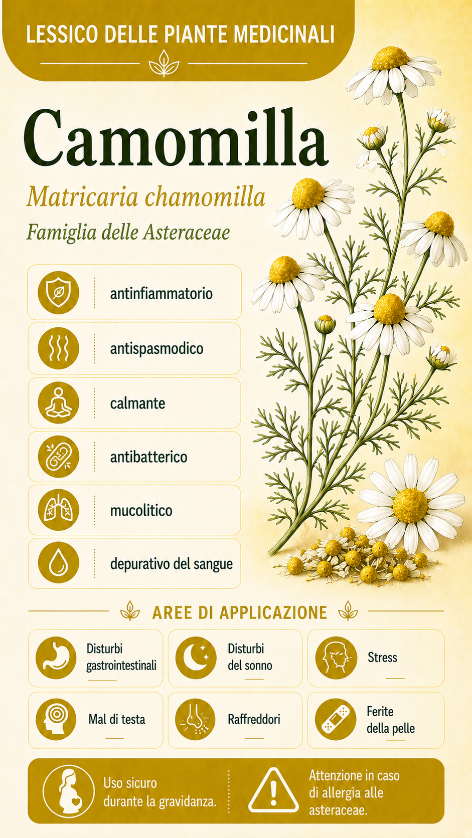 Camomilla vera: proprietà, uso ed effetti