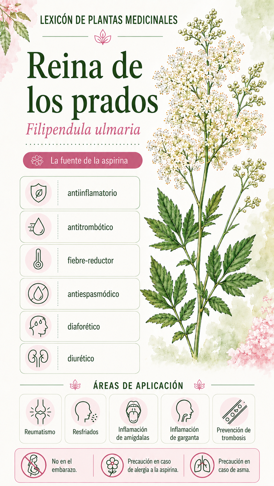 Reina de los prados: propiedades, uso y efectos