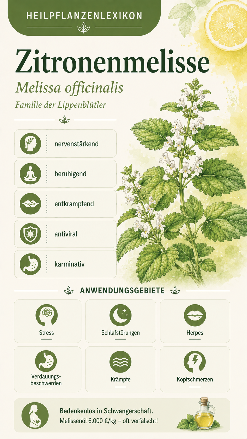 Zitronenmelisse (Melissa officinalis): Eigenschaften, Anwendung & Wirkung