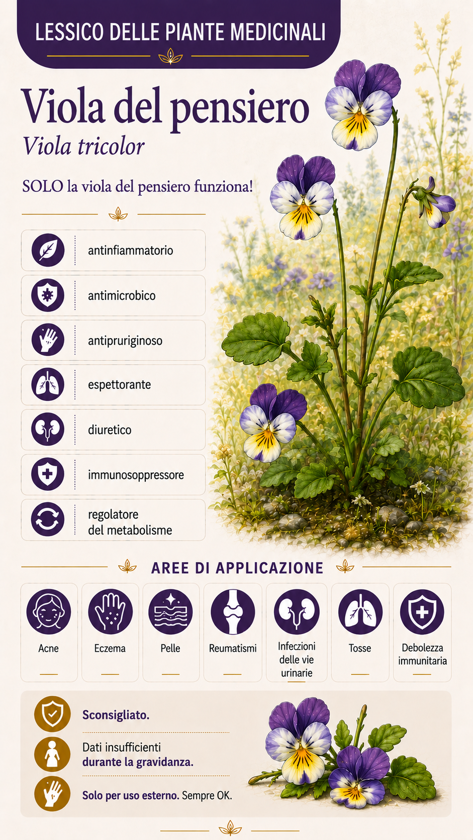 Viola del pensiero: proprietà, uso ed effetti