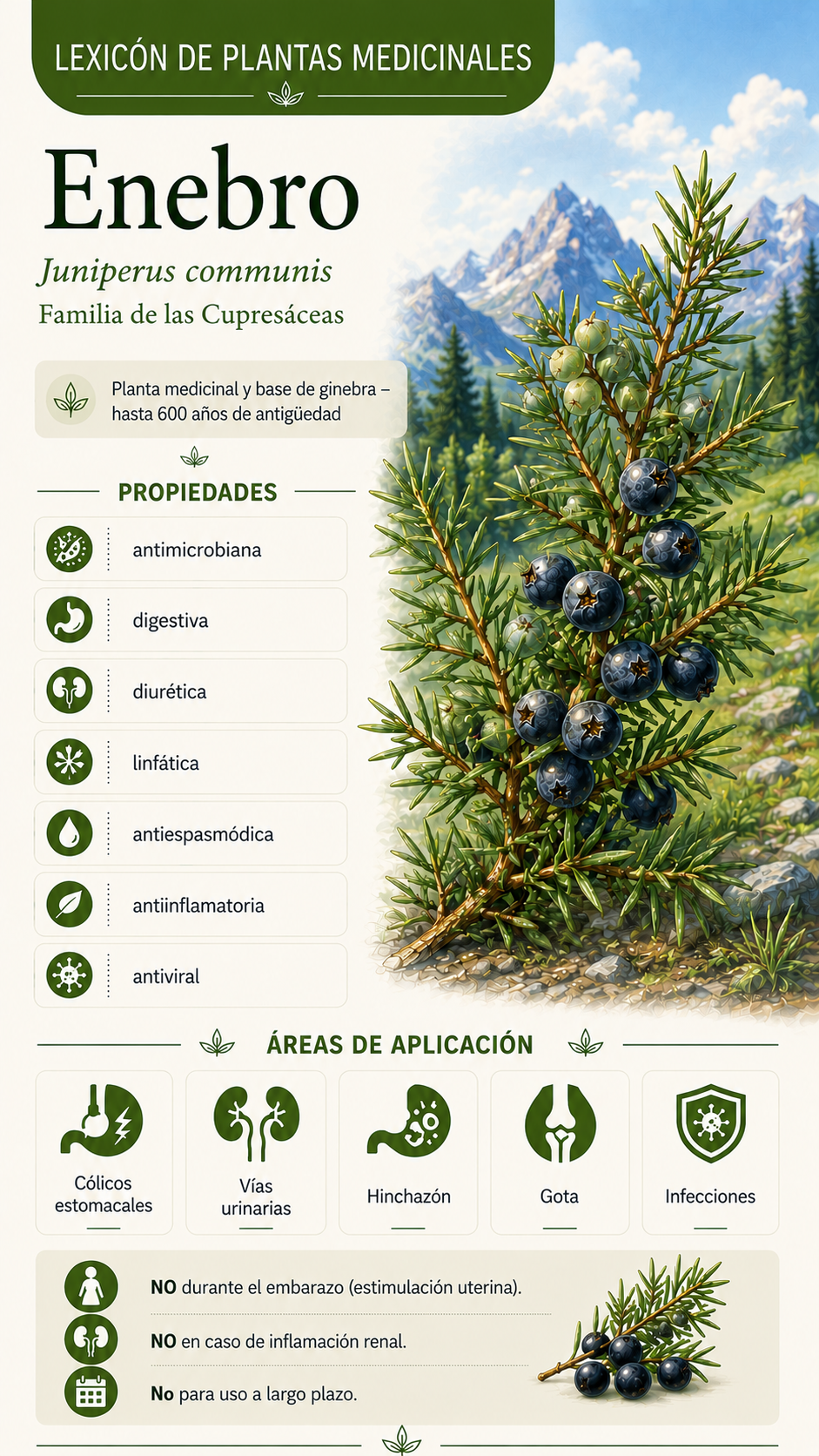 Enebro (Juniperus communis): propiedades, usos y efectos
