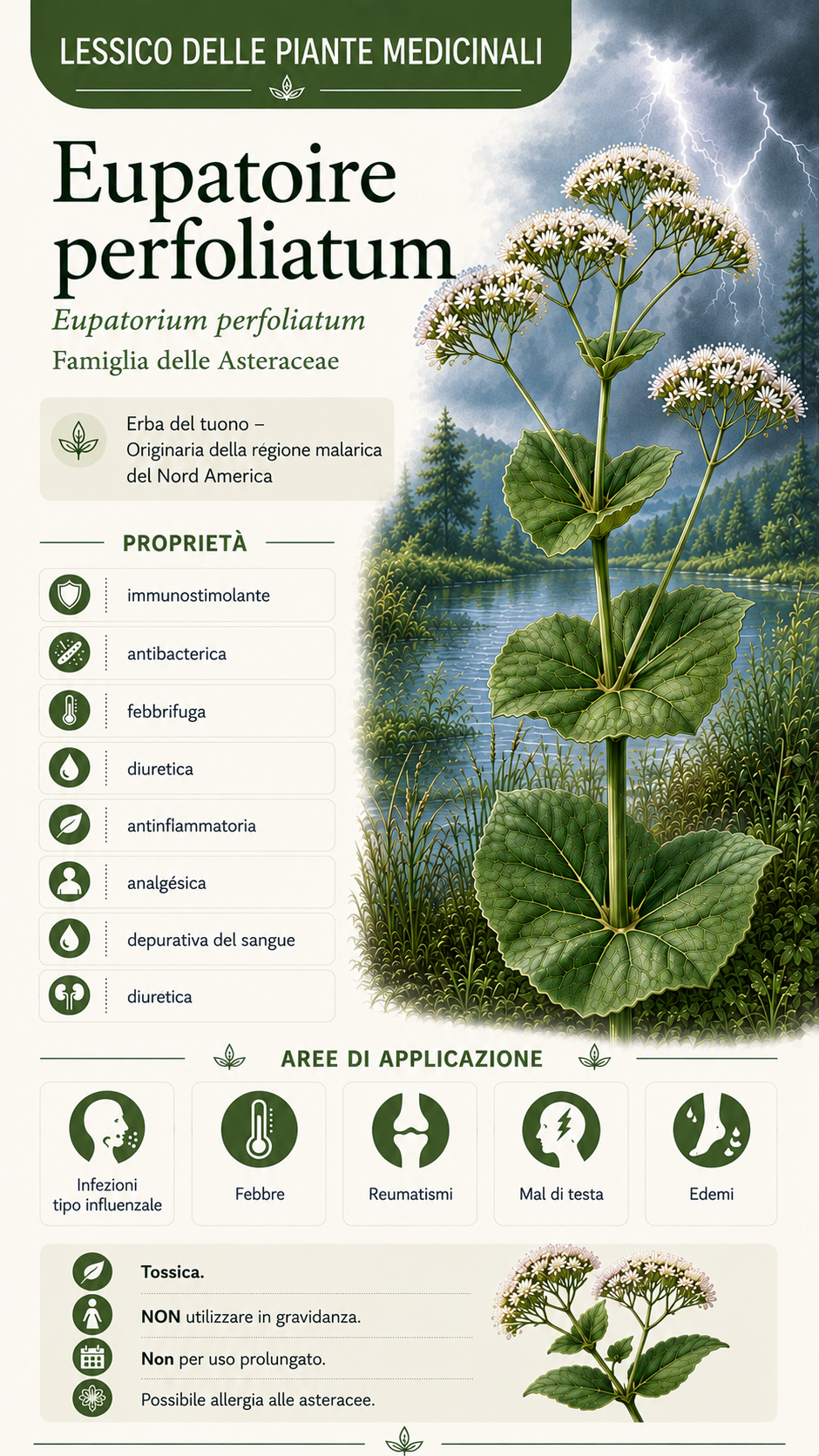 Eupatorio (Eupatorium perfoliatum): proprietà, uso ed effetti