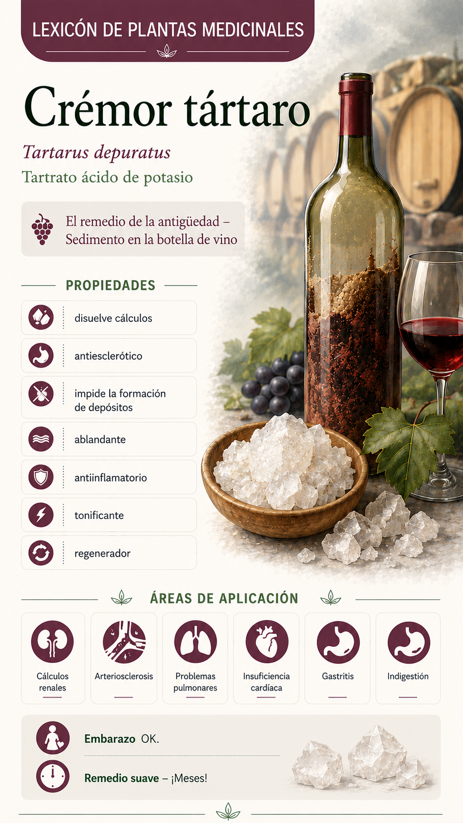 Crémor tártaro (Tartarus depuratus spag.): propiedades, uso y efectos
