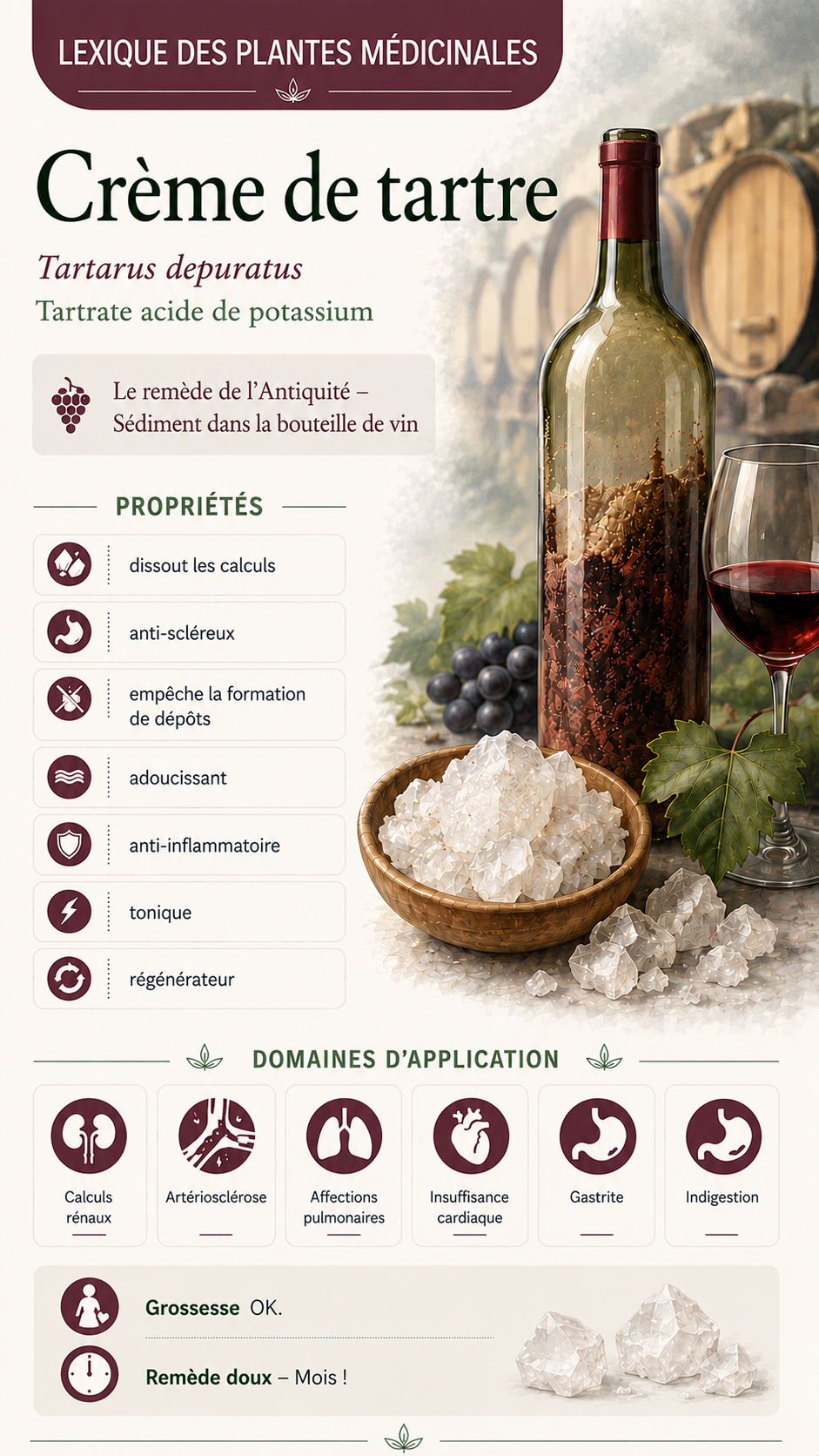 Crème de Tartre (Tartarus depuratus spag.) : propriétés, utilisation et effets