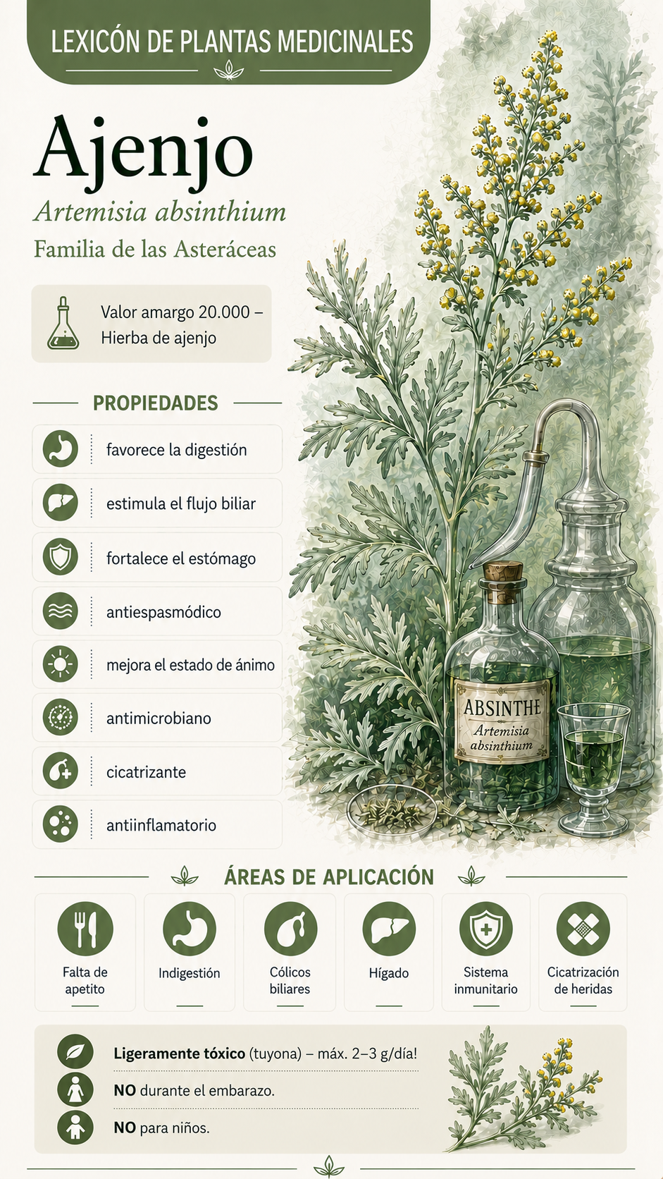 Ajenjo (Artemisia absinthium): propiedades, usos y efectos