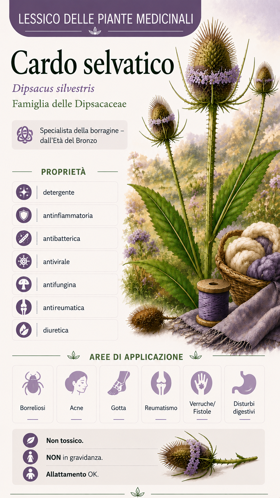 Cardo selvatico (Dipsacus silvestris): proprietà, uso ed effetti