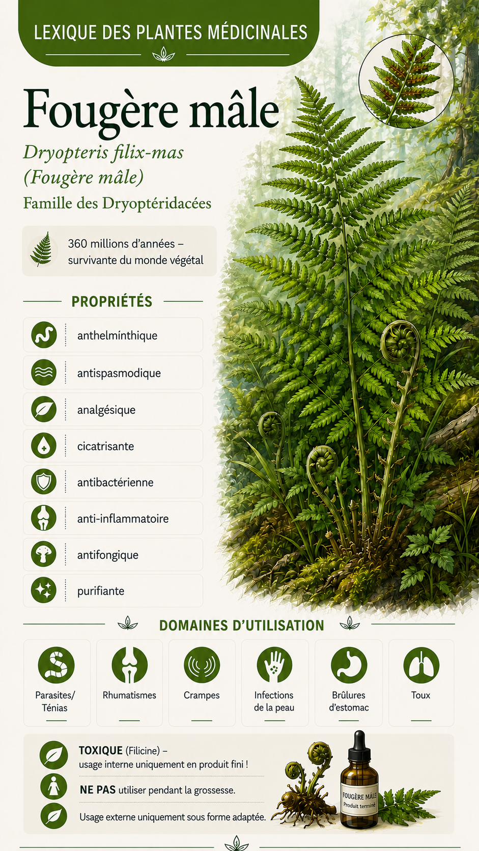 Fougère mâle (Dryopteris filix-mas) : propriétés, utilisation et effets