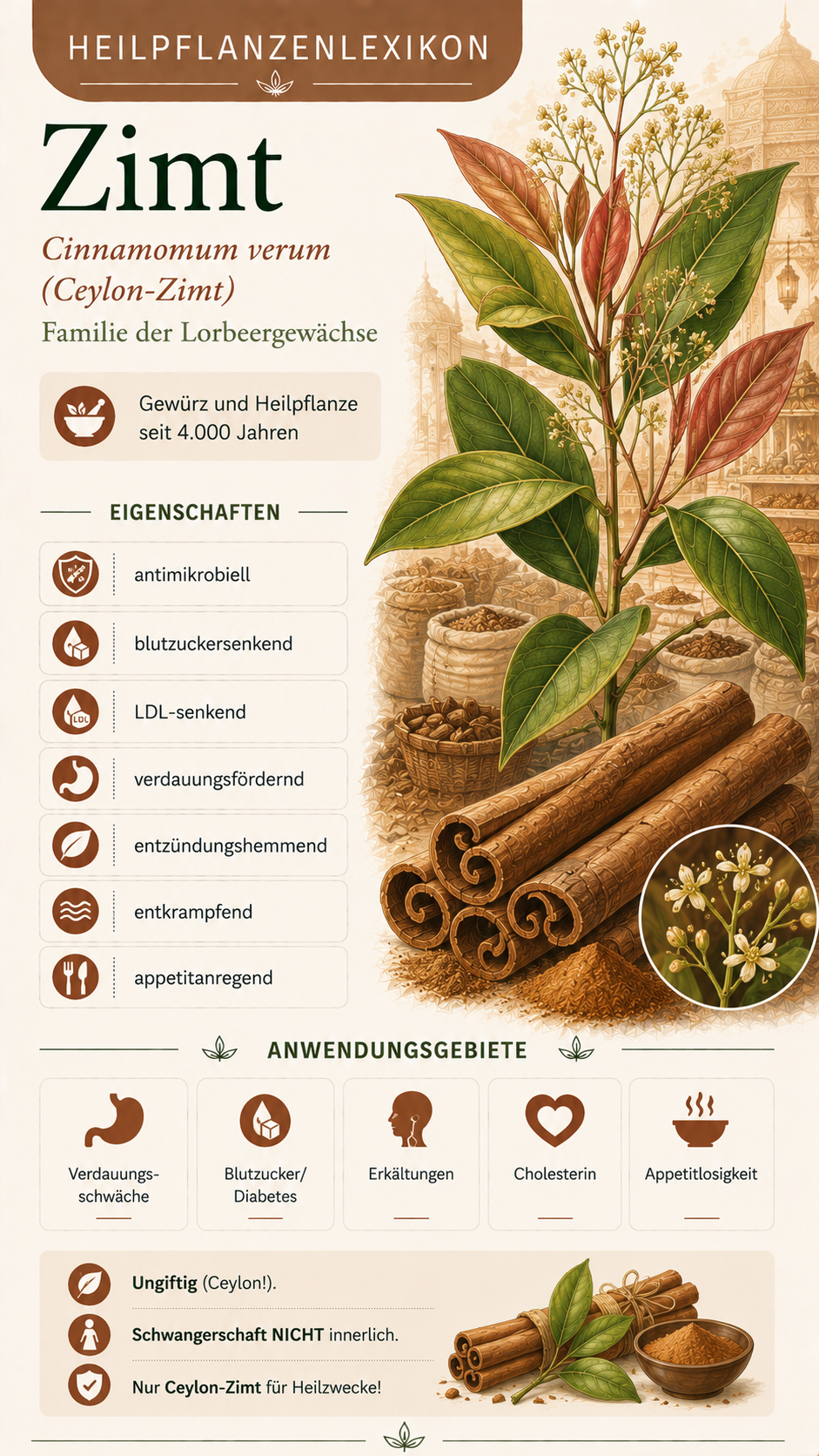 Zimt (Cinnamomum verum): Eigenschaften, Anwendung & Wirkung