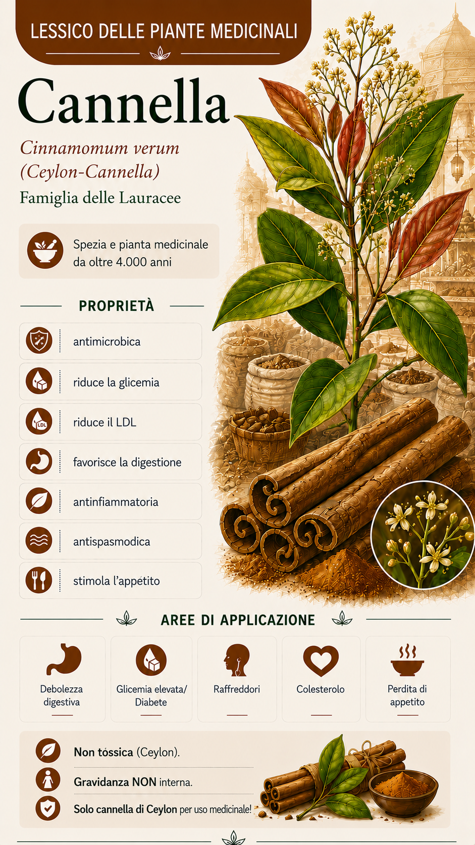 Cannella (Cinnamomum verum): proprietà, uso ed effetti