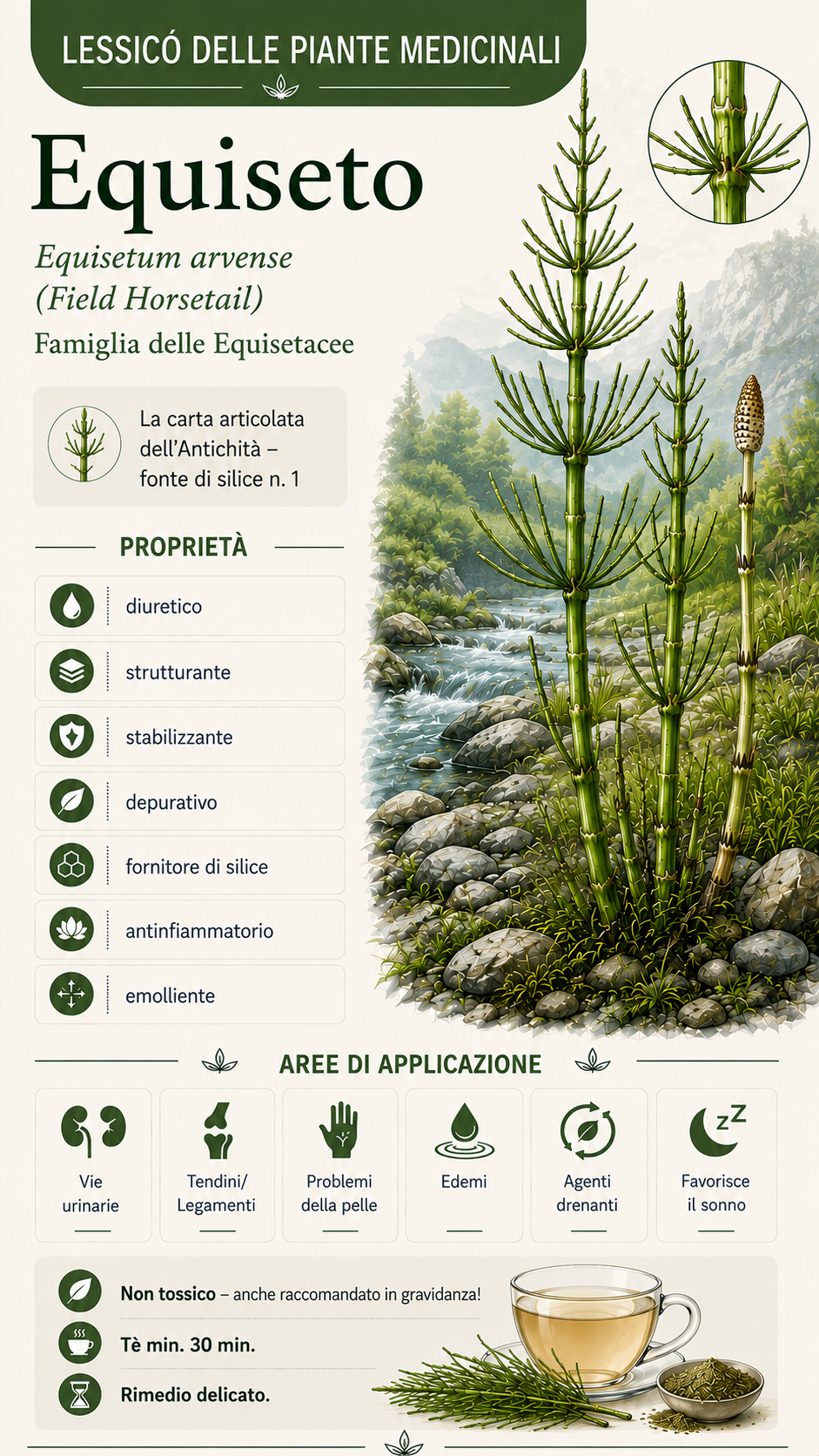 Equiseto (Equisetum arvense): proprietà, uso ed effetti