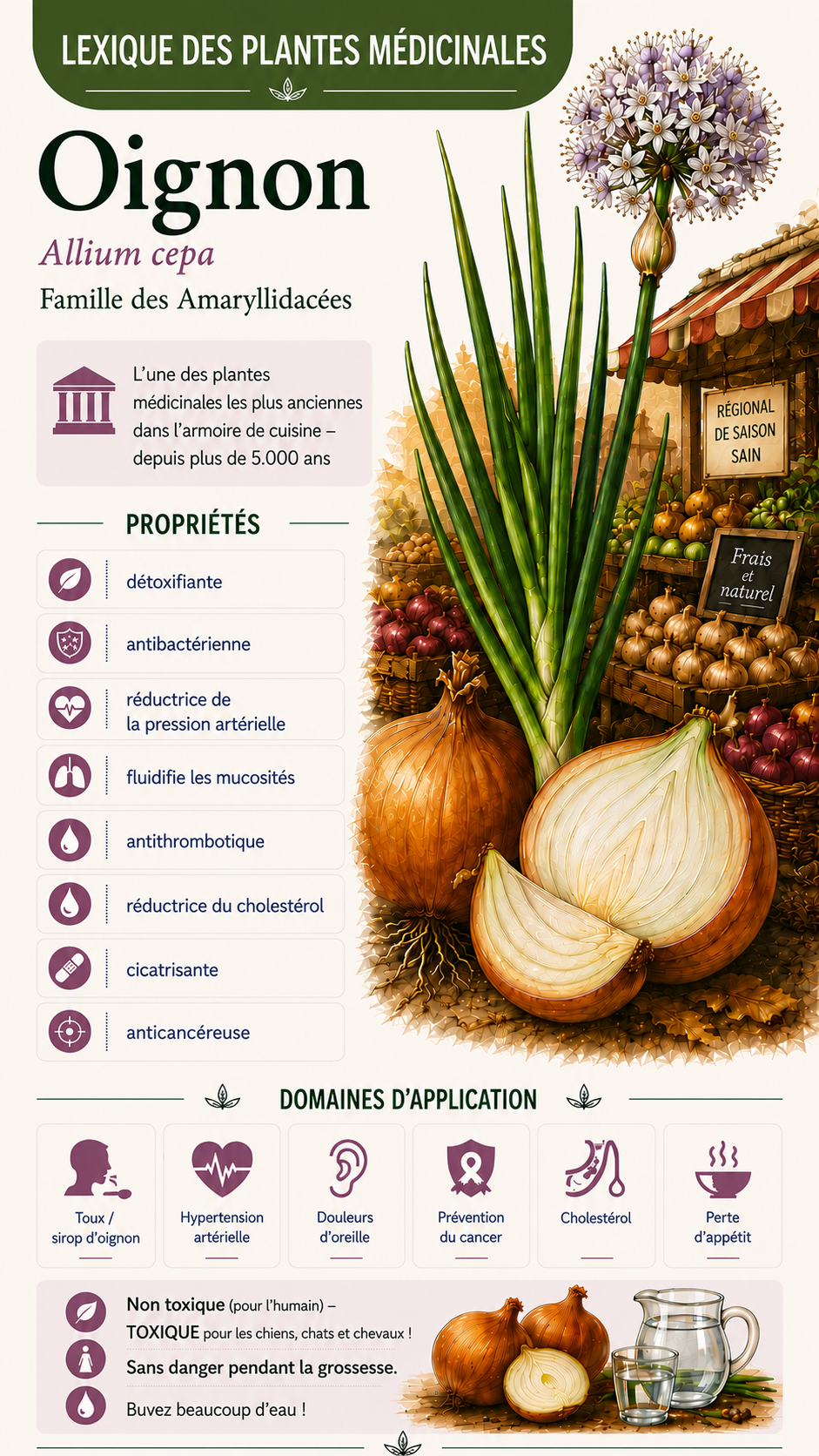 Oignon (Allium cepa) : propriétés, utilisation et effets