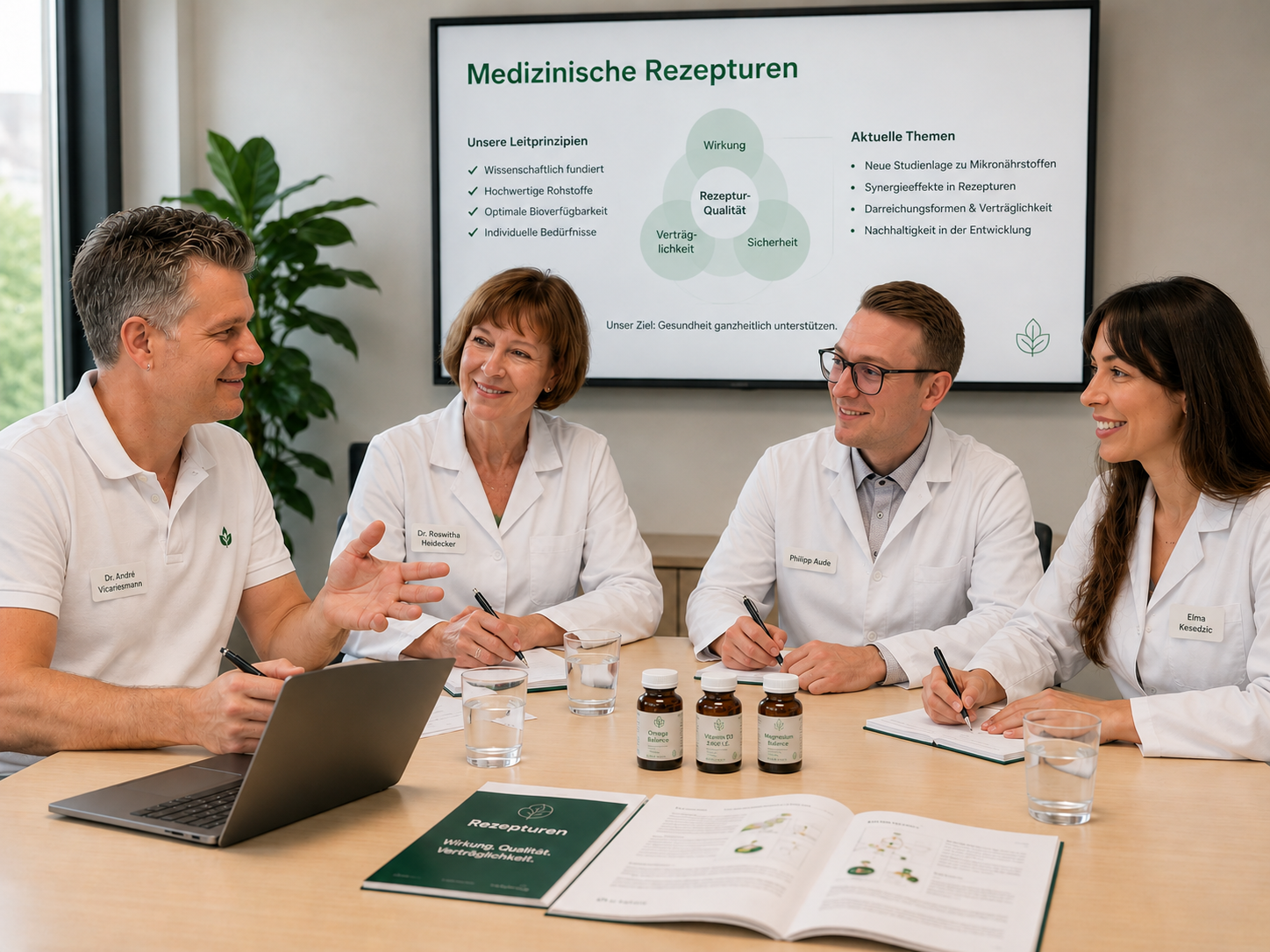 Fachbeirat bei der Arbeit – Besprechung medizinischer Rezepturen