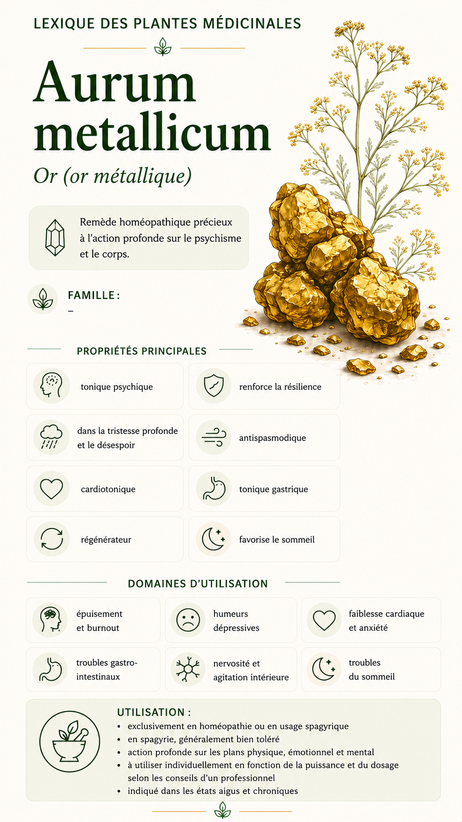 Aurum metallicum : propriétés, utilisation et effets