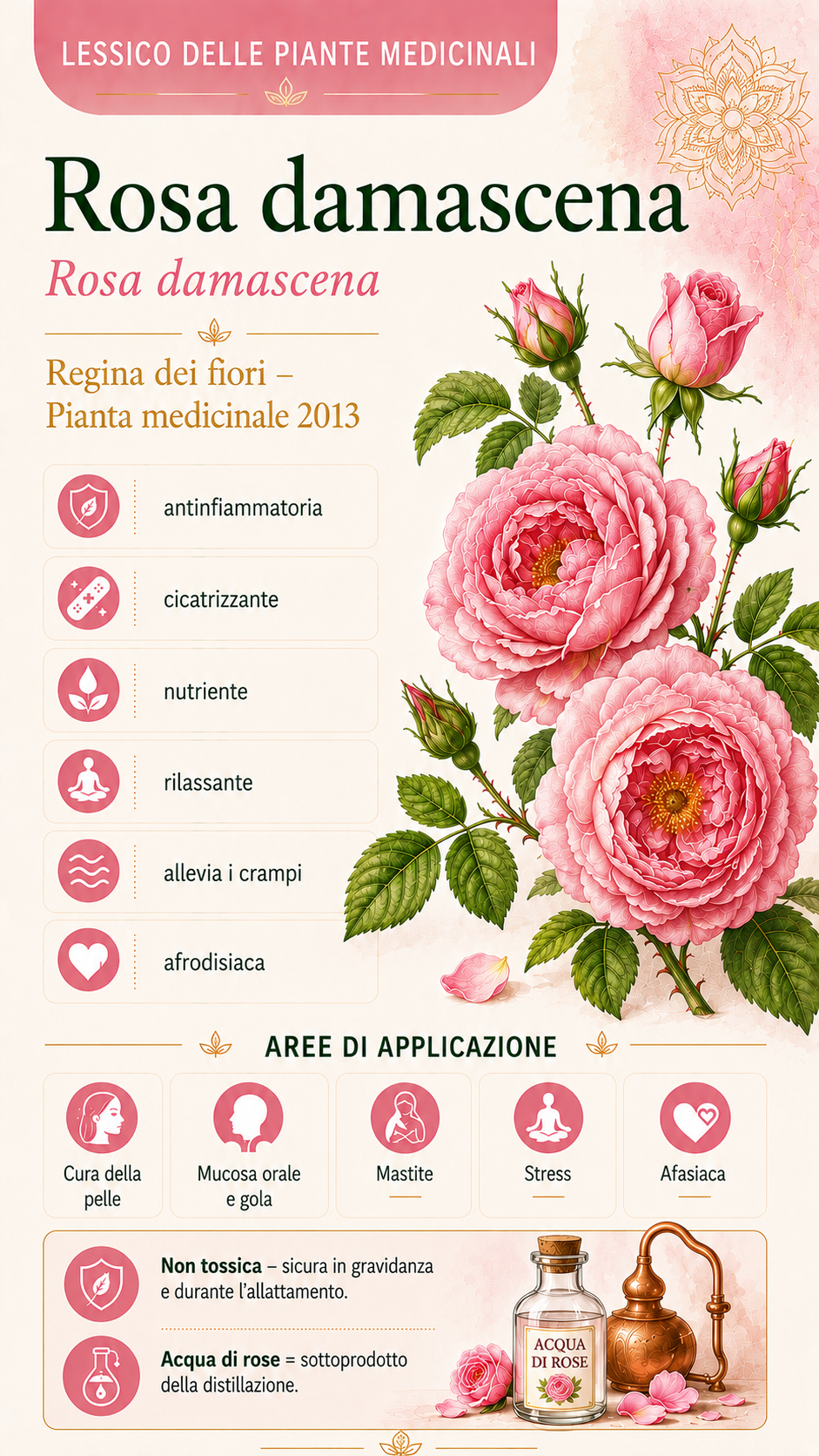 Rosa damascena: proprietà, uso ed effetti
