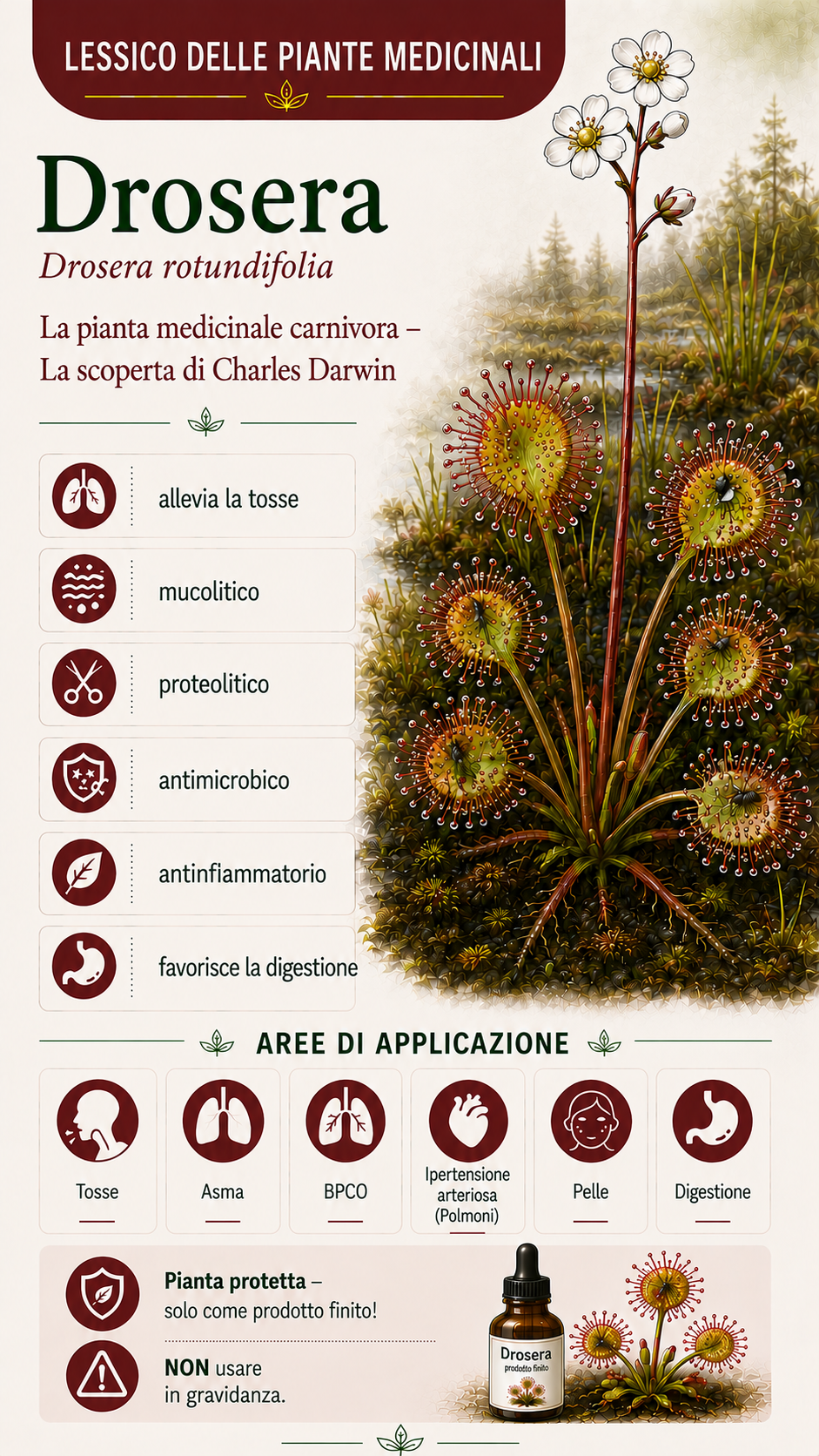 Drosera: proprietà, uso ed effetti