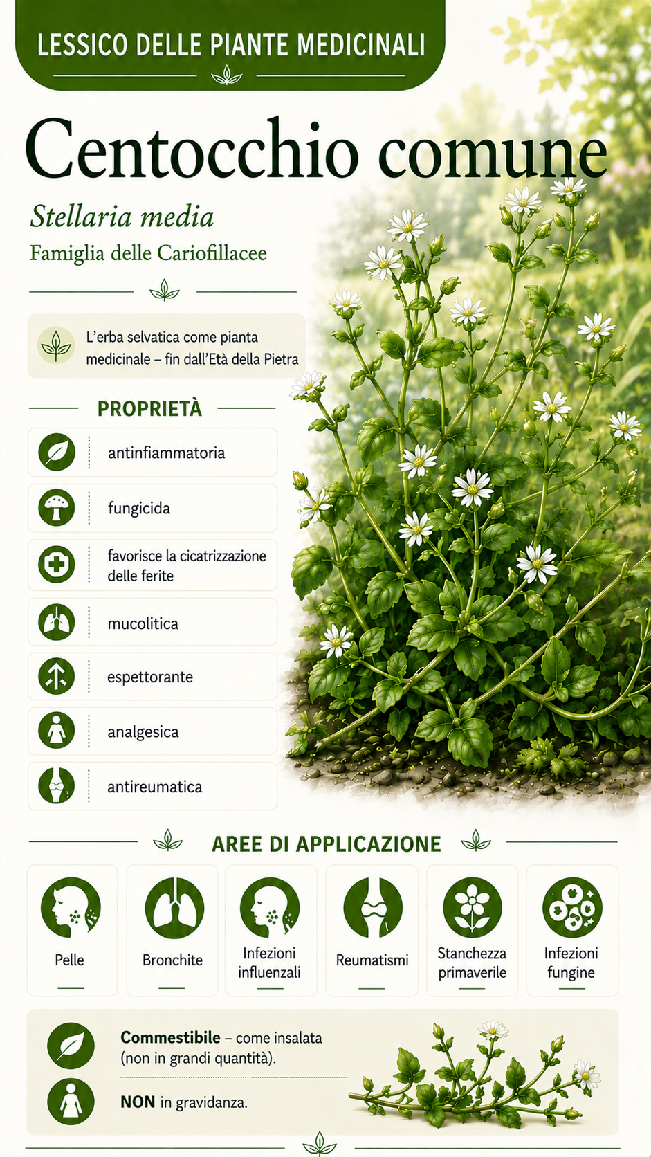 Pietrina (Stellaria media): proprietà, uso ed effetti
