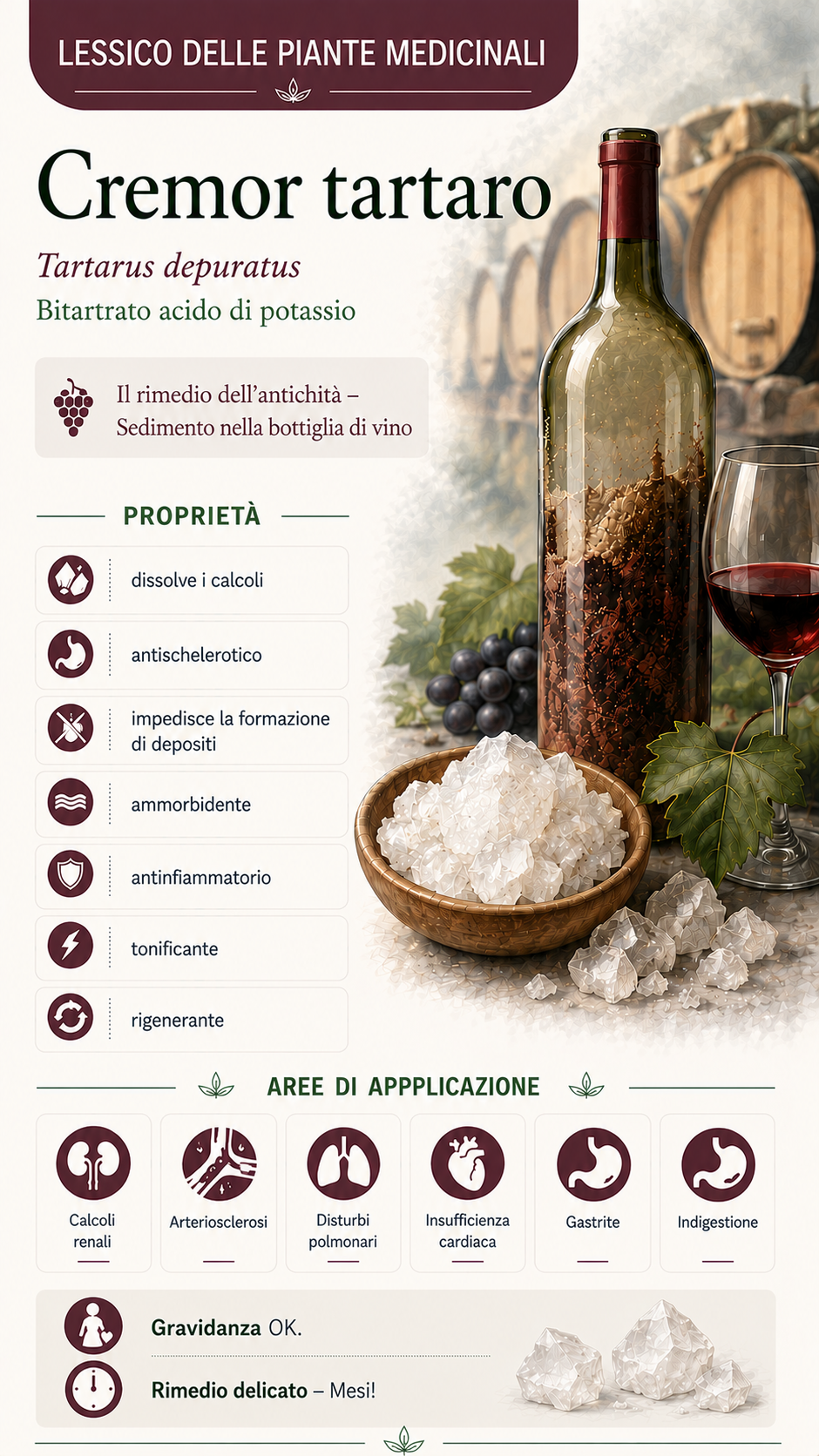 Cremor Tartaro (Tartarus depuratus spag.): proprietà, uso ed effetti
