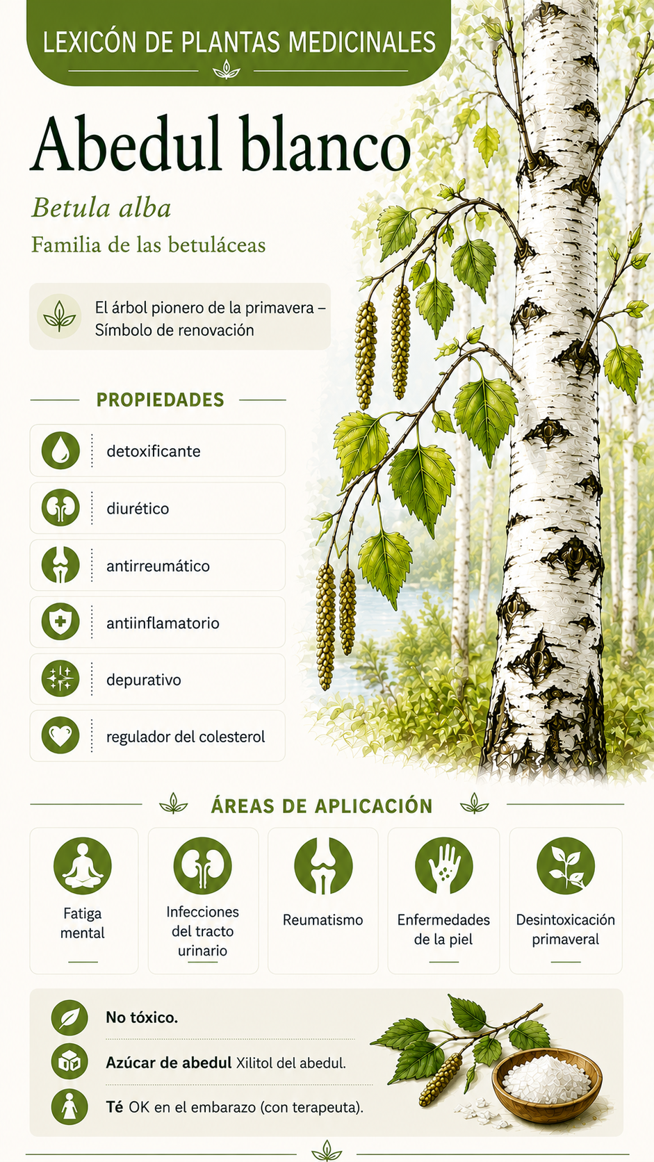 Abedul blanco (Betula alba): propiedades, usos y efectos