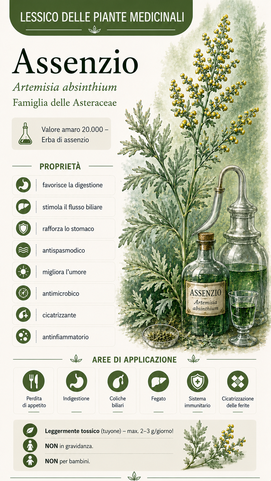 Assenzio (Artemisia absinthium): proprietà, uso ed effetti
