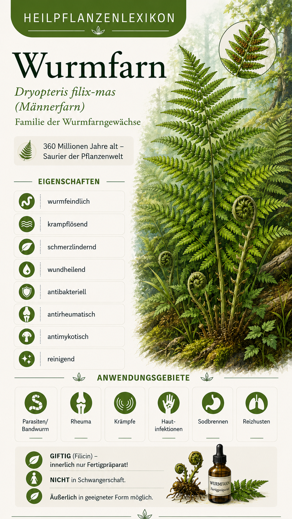 Wurmfarn (Dryopteris filix-mas): Eigenschaften, Anwendung & Wirkung