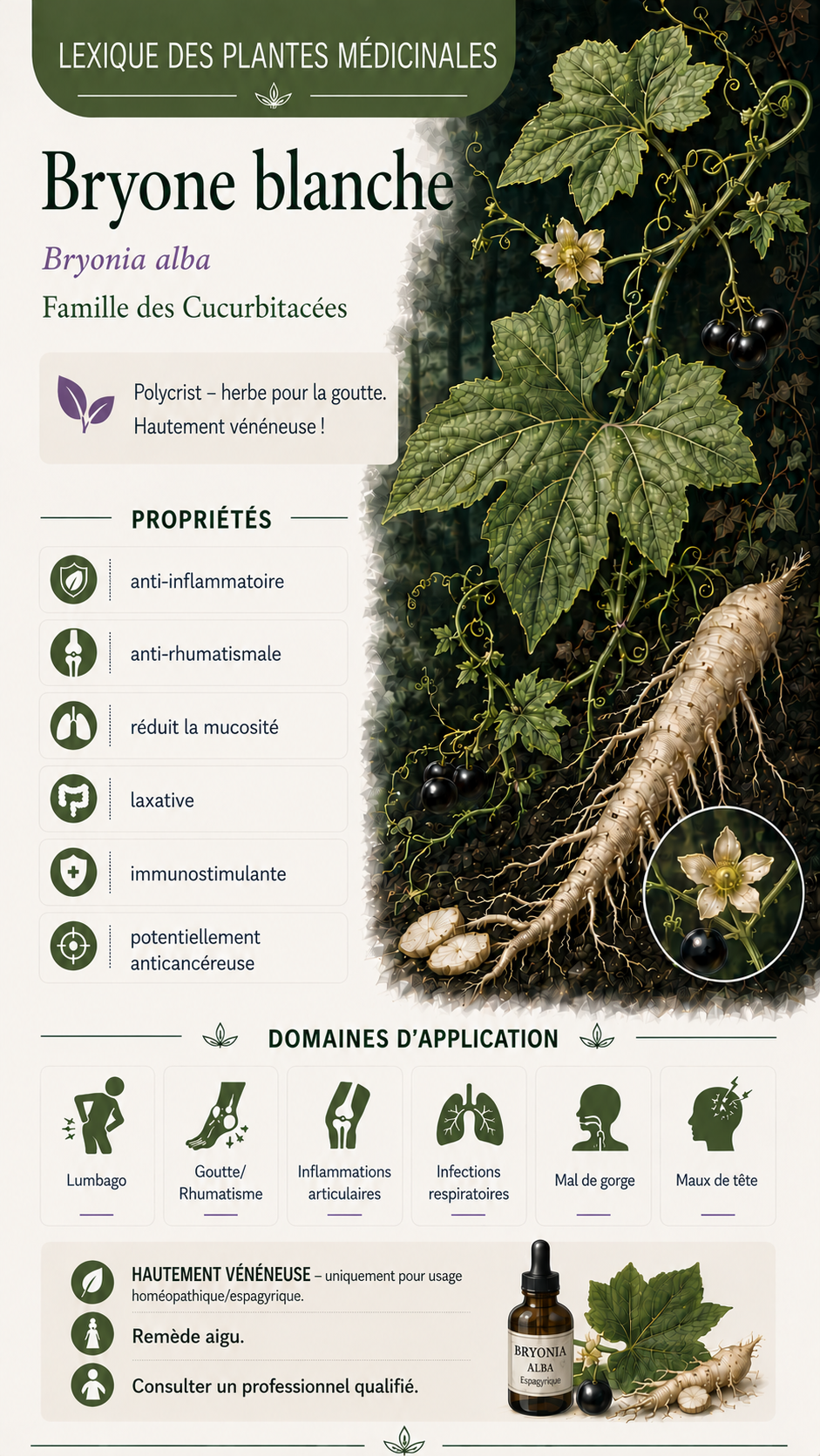 Bryone blanche (Bryonia alba) : propriétés, utilisation et effets