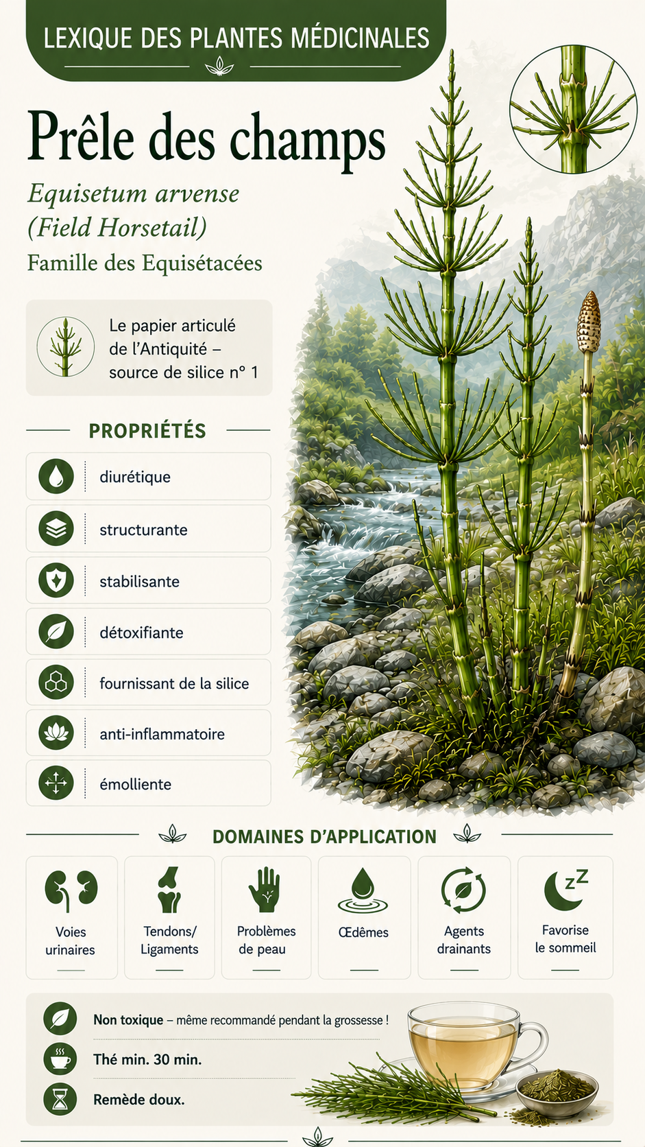 Prêle des champs (Equisetum arvense) : propriétés, utilisation et effets
