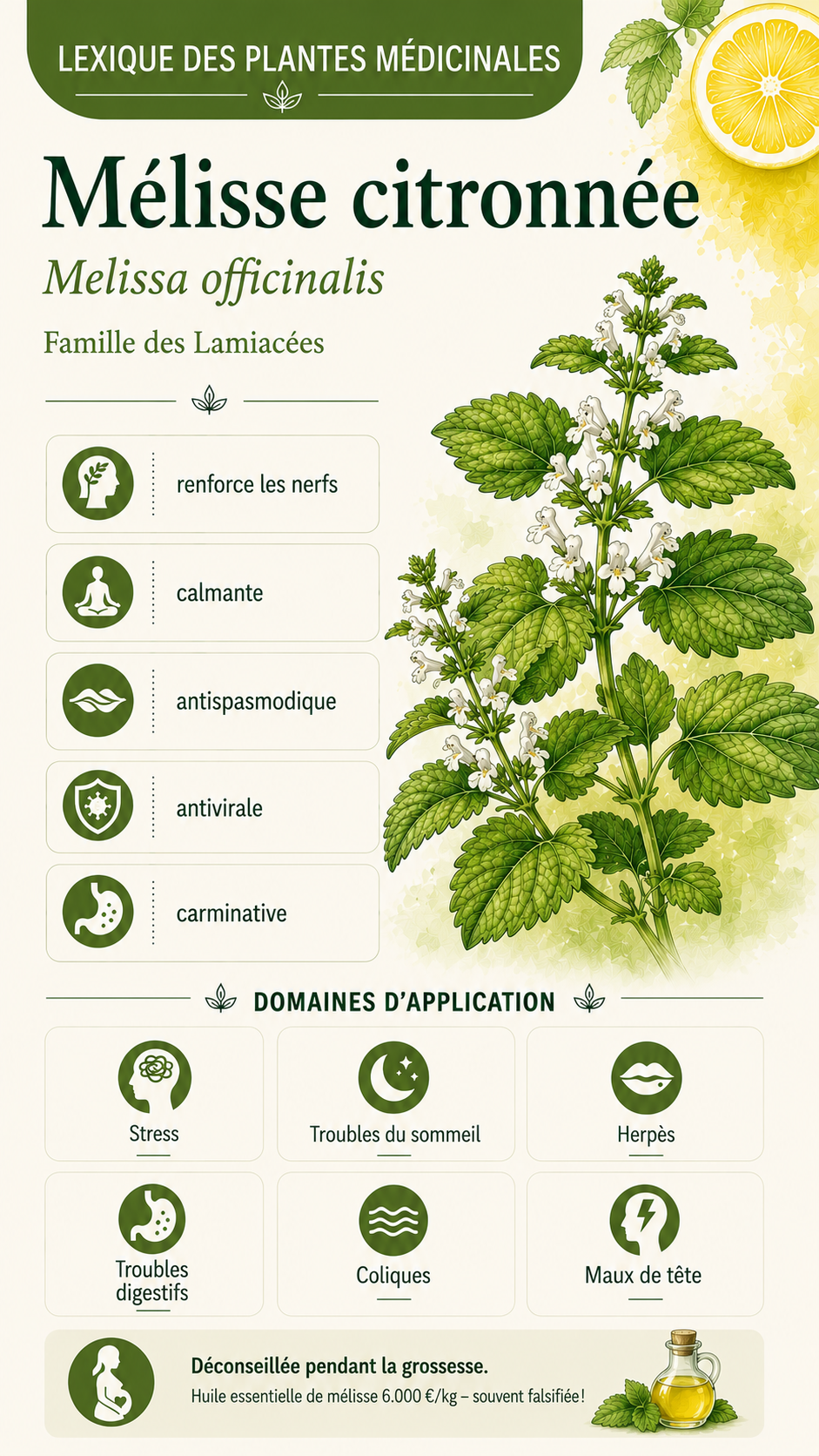 Mélisse citronnée (Melissa officinalis) : propriétés, utilisation et effets