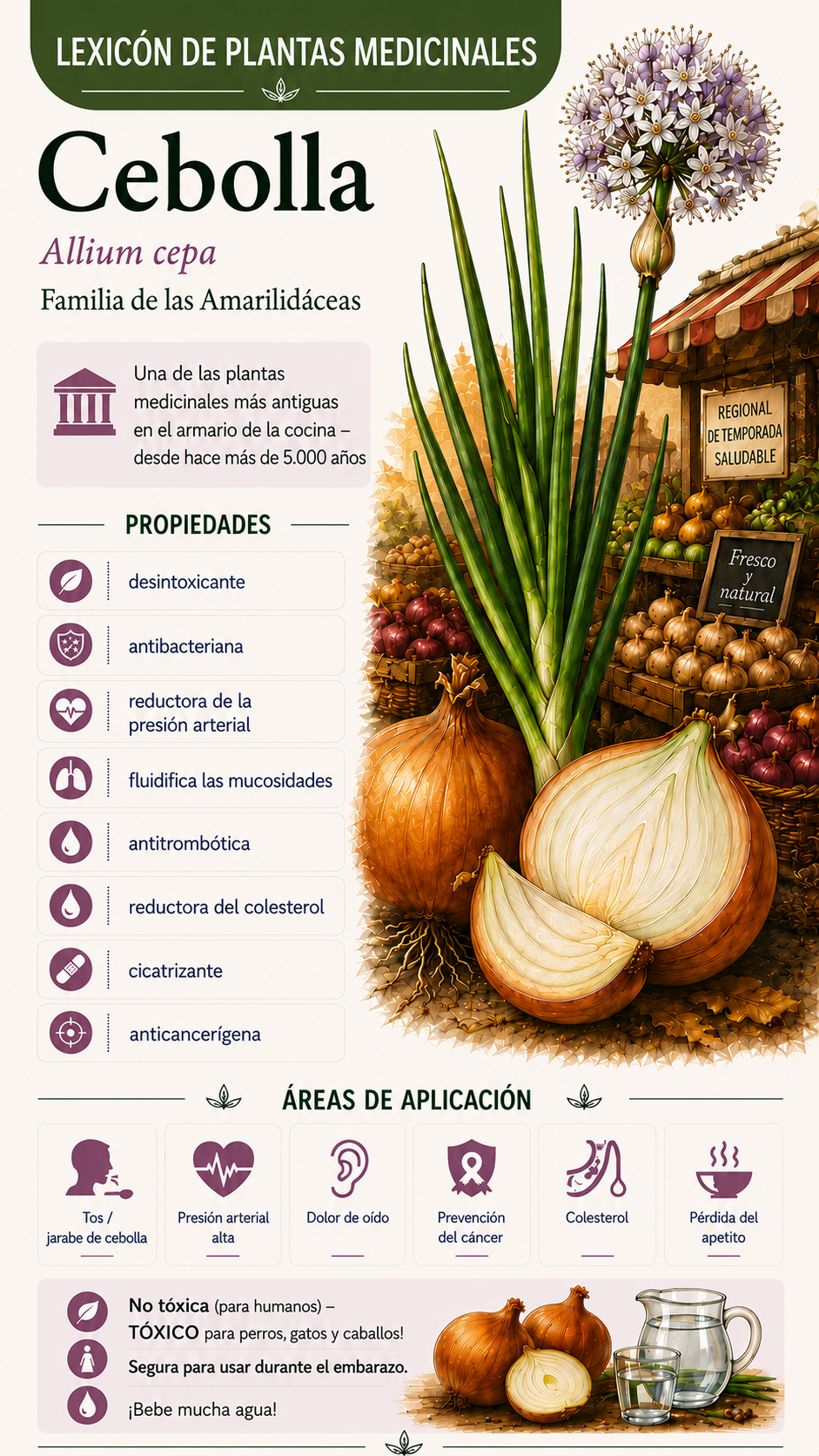 Cebolla (Allium cepa): propiedades, usos y efectos