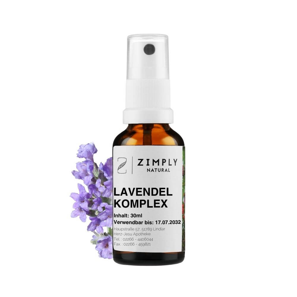 Complejo de lavanda en forma de copos marrones con cabezal de pulverización de Zimply Natural con lavanda de fondo