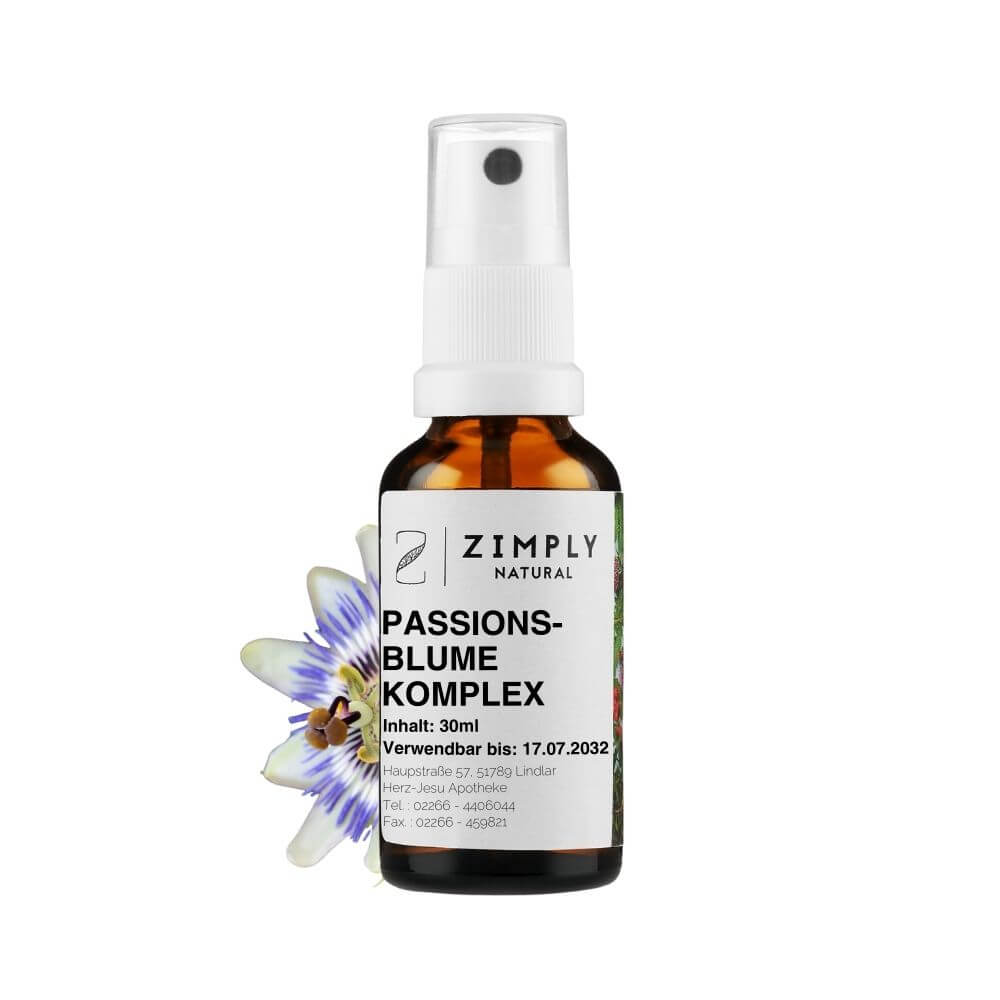 Complejo de pasiflora en escamas marrones con cabezal pulverizador de Zimply Natural con pasiflora de fondo